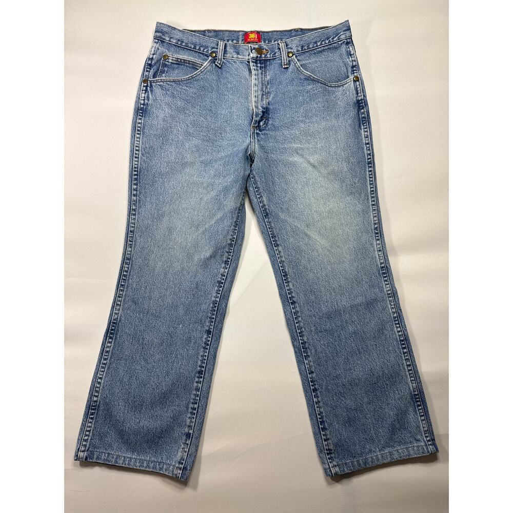 Wrangler 36MWZ Men's Slim Fit Straight Leg Blue Denim Jeans - Size 34x30 (34x25)